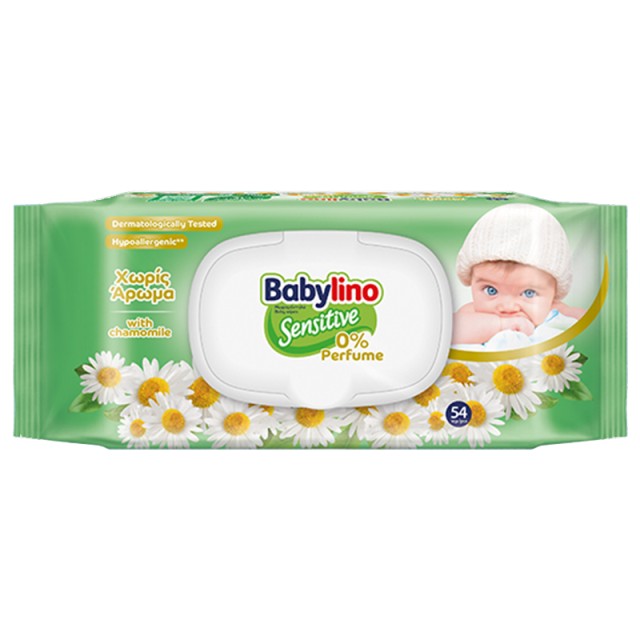 Babylino Sensitive 0% Perfume Μωρομάντηλα, με Καπάκι που ξανακλείνει, 54τμχ