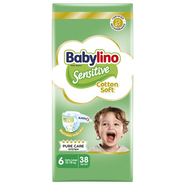 Βρεφική πάνα Babylino Sensitive Cotton Soft No6 13-18 Kg Value Pack 38τμχ