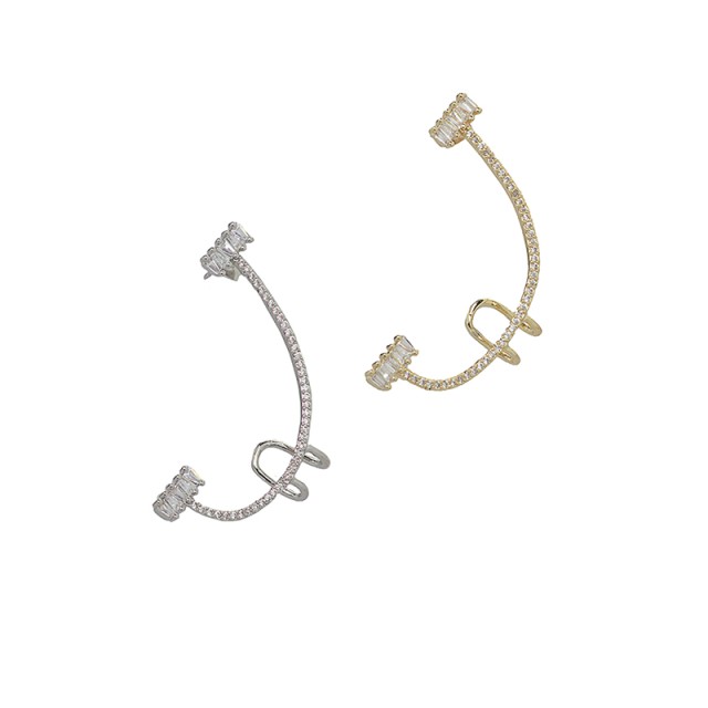 Ro Accessories Σκουλαρίκι ear climber σειρέ στρας , συνολική διάμετρος 5 cm σε ασημί ή χρυσό, 1τμχ
