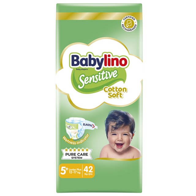 Βρεφική πάνα Babylino Sensitive Cotton Soft No5+ 12-17 Kg Value Pack 42 τμχ