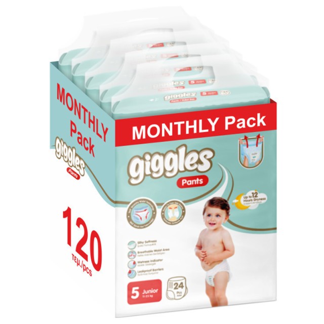 Βρεφικές Πάνες-Βρακάκι Giggles Pants No5 Junior 11-25Kg (5x24τμχ) 120τμχ MONTHLY PACK