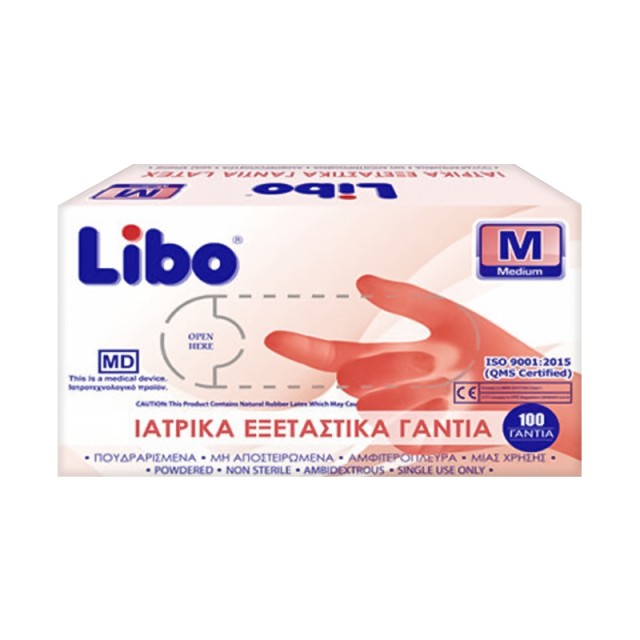 Libo Ιατρικά - Εξεταστικά Γάντια από Φυσικό Latex με πούδρα υψηλής ποιότητας Μέγεθος Medium, 100τμχ