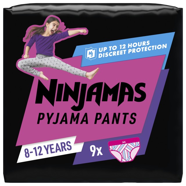 Pampers Ninjamas Pyjama Pants πάνες-βρακάκι για τη νύχτα, 9 τεμάχια για Κορίτσια 8-12 ετών (27-43kg)