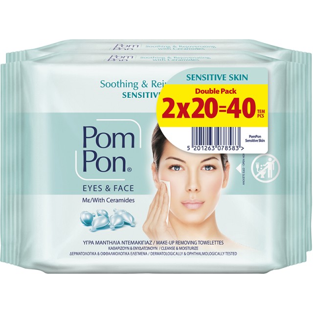 Pom Pon Sensitive Skin Υγρά μαντήλια ντεμακιγιάζ Υγρά μαντήλια ντεμακιγιάζ Double Pack 40 τεμ. (2x20 τεμ.)