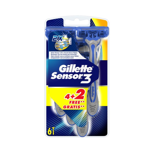 Gillette Sensor3, Ξυραφάκια μίας χρήσης, 6τμχ, 4+2τμχ ΔΩΡΟ