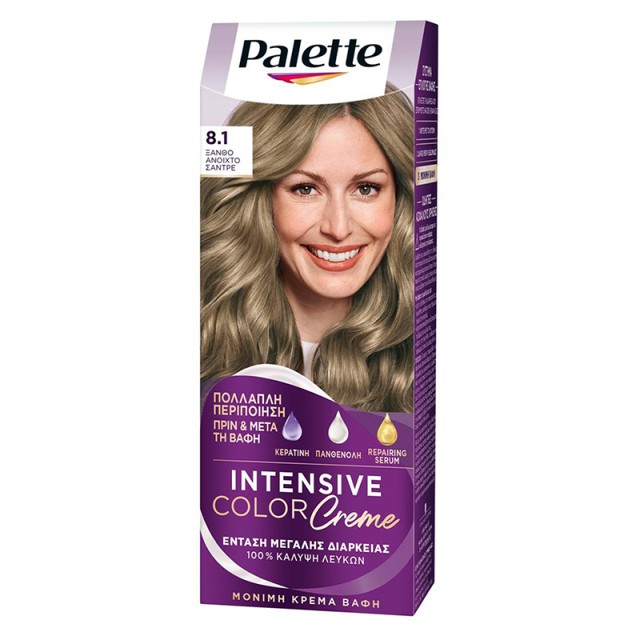 Schwarzkopf Palette Intensive Color Creme Μόνιμη Κρέμα Βαφή Μαλλιών No 8.1 Ξανθό Ανοιχτό Σαντρέ, 1τμχ
