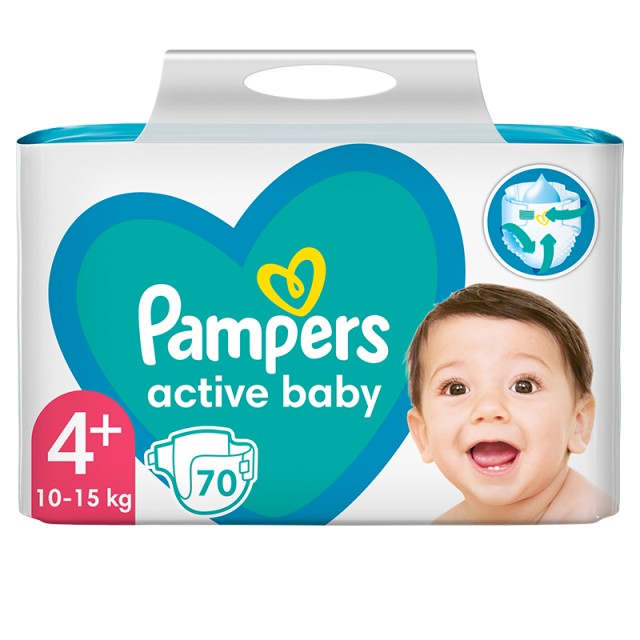 Pampers Active Baby Πάνες Μεγ. 4+ (10-15kg) - 70 Πάνες GIANT PACK