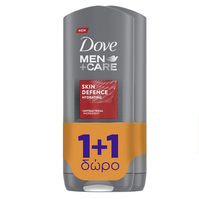 Dove Men & Care Skin Defence, Αφρόλουτρο με Αντιβακτηριδιακό Παράγοντα, 2x400ml 1+1 ΔΩΡΟ