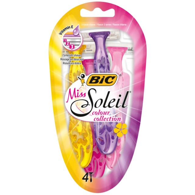 Bic Miss Soleil Colour Collection Γυναικεία Ξυραφάκια με 3 Λεπίδες & Λιπαντική Ταινία, 4τεμ