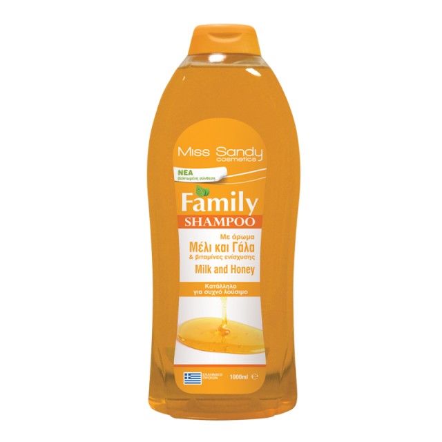 Miss Sandy Family Shampoo, Σαμπουάν Μέλι & Γάλα για Όλους τους Τύπους Μαλλιών, 1000ml