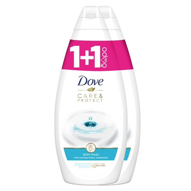 Dove Care & Protect Body Wash with Antibacterial Ingredient, Αφρόλουτρο  2x750ml 1+1 ΔΩΡΟ
