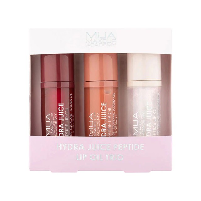 MUA Peptide Lip Oil Trio, Cherry Kiss, Sugared Coconut, Heartfelt Hun