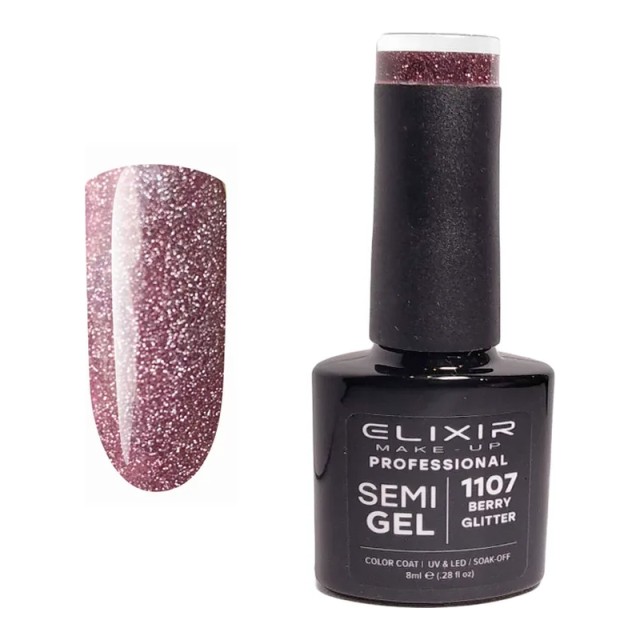 Elixir Semi Gel Νο1107 Berry Glitter Ημιμόνιμο Βερνίκι 8 ml