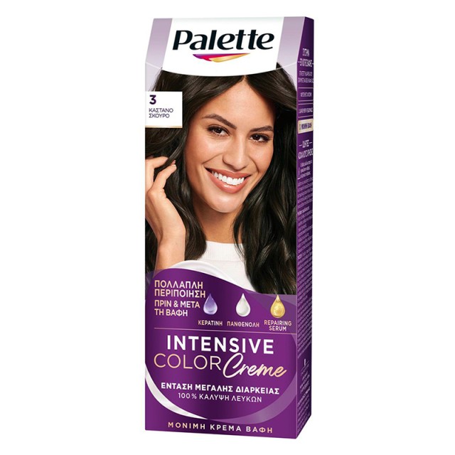 Schwarzkopf Palette Intensive Color Creme Μόνιμη Κρέμα Βαφή Μαλλιών No 3 Καστανό Σκούρο, 1τμχ