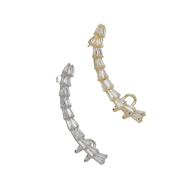 Ro Accessories Σκουλαρίκι ear climber με στρας, συνολική διάμετρος 5 cm σε ασημί ή χρυσό, 1τμχ
