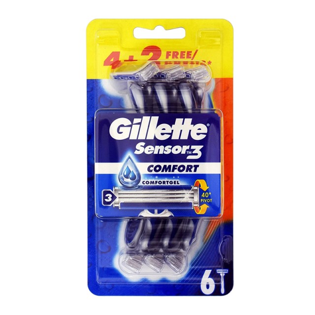 Gillette Sensor3, Ξυραφάκια μίας χρήσης, 6τμχ, 4+2τμχ ΔΩΡΟ