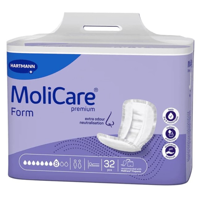 Hartmann Molicare Premium Form 8 Drops Unisex, Σερβιέτες Ακράτειας Αυξημένης Ροής 8 Σταγόνες, 32τμχ