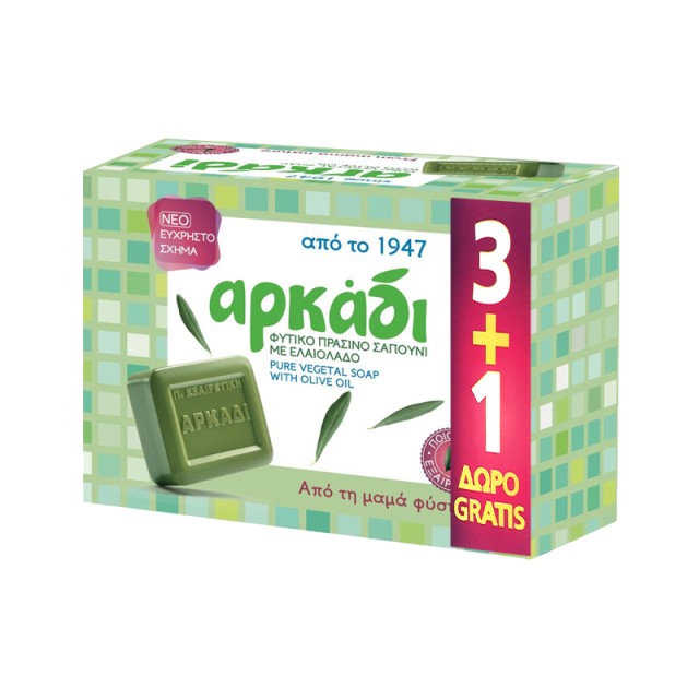 Αρκάδι Φυσικό Πράσινο Σαπούνι, 4x150g, 3+1 ΔΩΡΟ