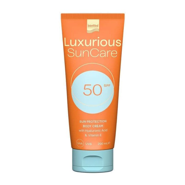 Luxurious Sun Care Body Cream SPF50, Αντηλιακή Kρέμα Σώματος με Υαλουρονικό οξύ & βιταμίνη Ε, 200ml