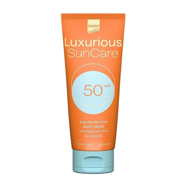 Luxurious Sun Care Body Cream SPF50, Αντηλιακή Kρέμα Σώματος με Υαλουρονικό οξύ & βιταμίνη Ε, 200ml
