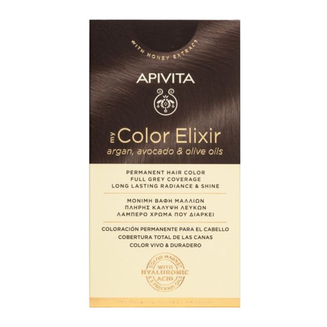 Apivita My Color Elixir Hair Kit, Μόνιμη Βαφή Μαλλιών ΧΩΡΙΣ ΑΜΜΩΝΙΑ - Καστανό Ανοιχτό Περλέ Μαονί 5.85 50ml