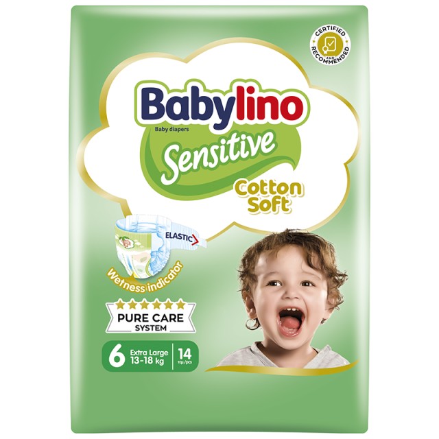 Βρεφική πάνα Babylino Sensitive Cotton Soft No6 13-18 Kg 14τμχ