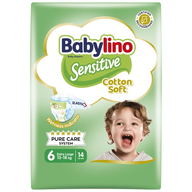 Βρεφική πάνα Babylino Sensitive Cotton Soft No6 13-18 Kg 14 τμχ