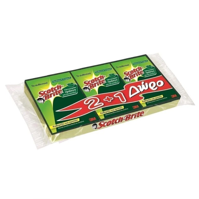Scotch-Brite Σφουγγαράκι Κουζίνας Πράσινο 2 + 1 δώρο, 3τμχ
