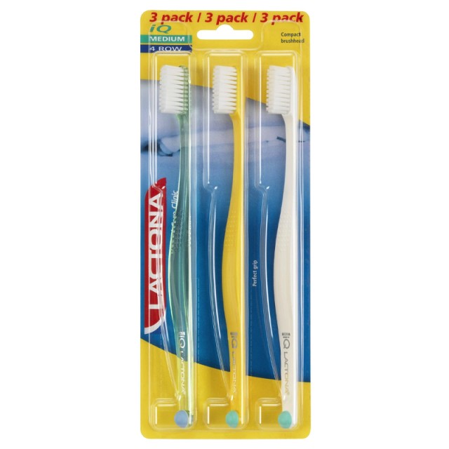 Lactona Iq 4-Row Medium 3 Pack, Μέτριες Οδοντόβουρτσες, Πακέτο 3 Τεμαχίων