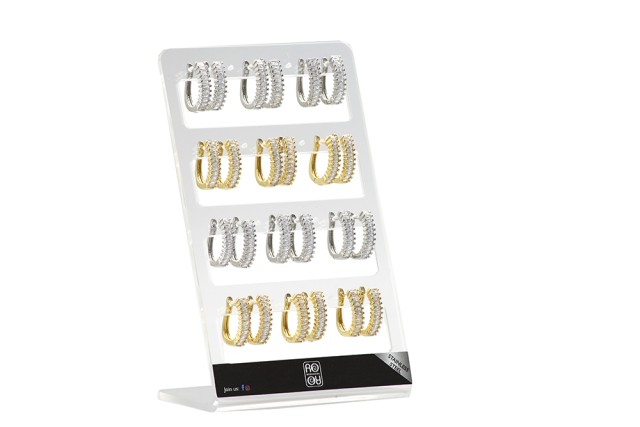 Ro Accessories Σκουλαρίκι Κρίκος χρυσό-ασημί με στρας